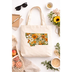 Floral Montana State Tote Bag